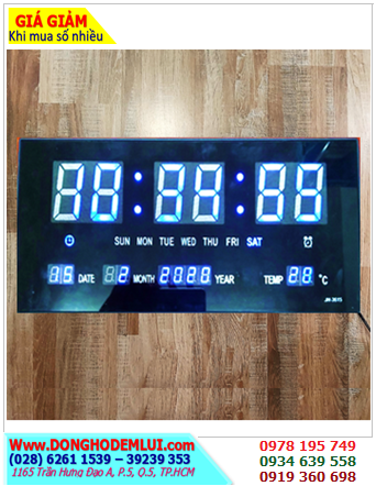 LED JH-3615 LED Number Clock / Đồng hồ treo tường LỊCH VẠN NIÊN và hiển thị Nhiệt độ |36cmx15cmx3cm| số LED XANH DƯƠNG /B.hành 6tháng